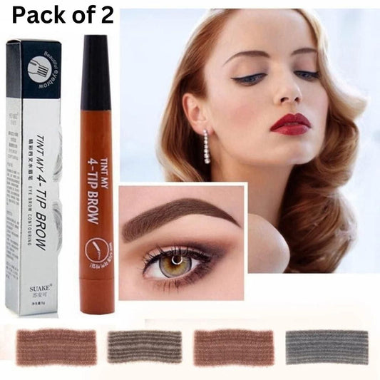 Waterproof 4 Points Microblading Eyebrow Pen with a Micro-Fork Tip Applicator